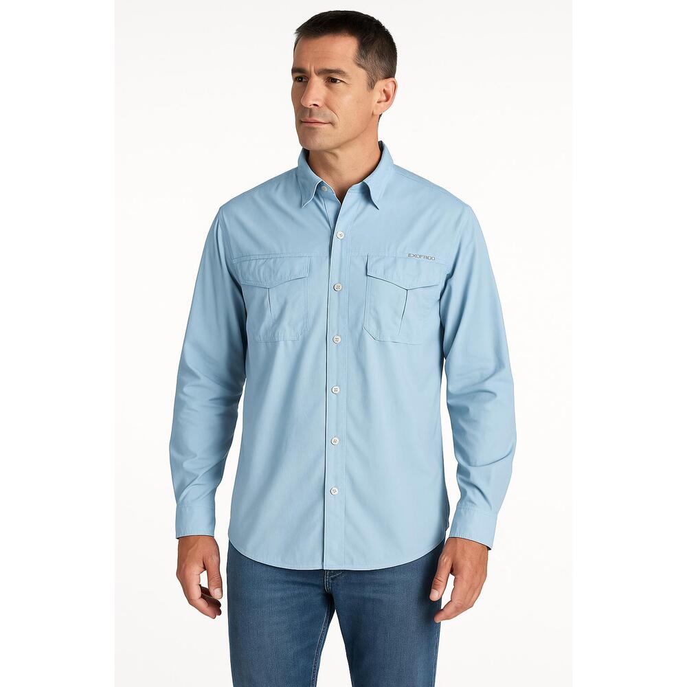 ExOfficio Shirt‎ Mens XLarge Light Blue ButtonDown Long Sleeve Chest Pockets